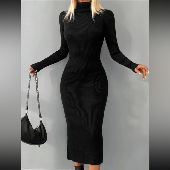 Luxe burgundy high neck sweater bodycon dress - Picture 10 of 16
